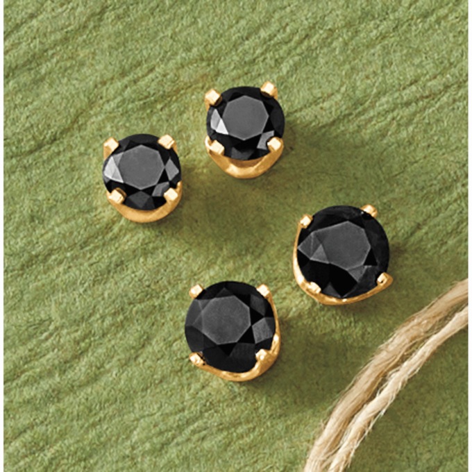 14K Gold Black Diamond Stud Earrings, , large