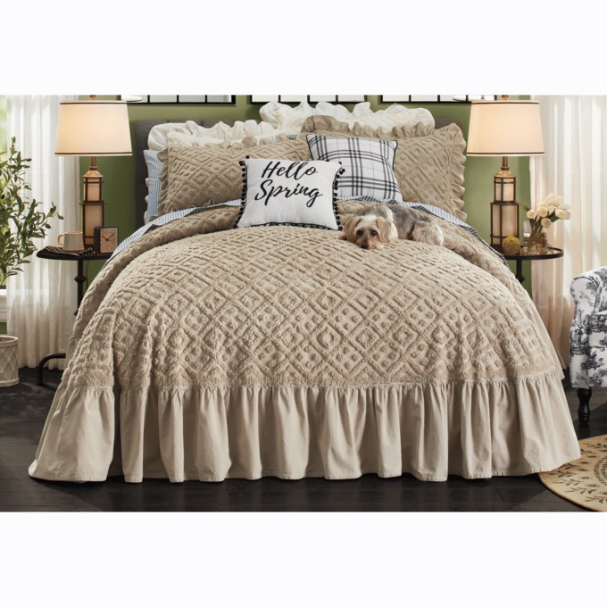 Cate Chenille Bedspread, Taupe, large
