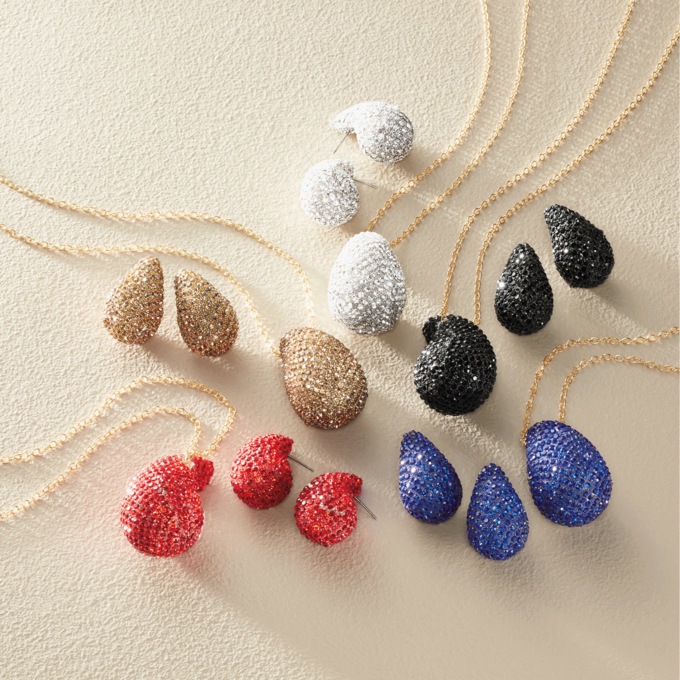Pav&eacute; Crystal Round/Teardrop Necklace & Earring Set, , large