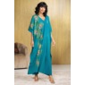 Ember Long Wearable-Art Caftan with Peacock Feather Print, Teal, large