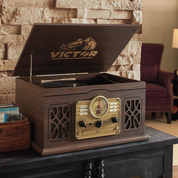 Victor 7-in-1 Wood Music Center with Turntable, , large