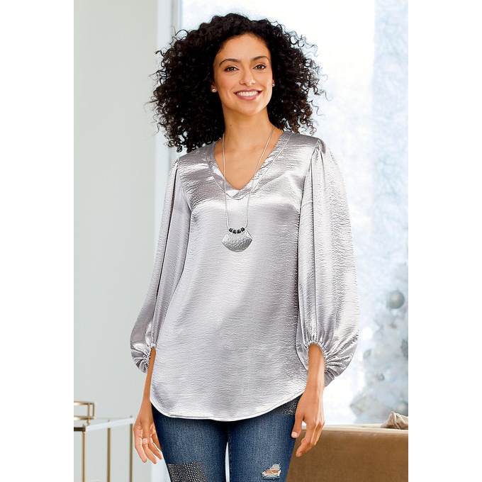 Holiday Sass in Satin Blouse, Champagne, large