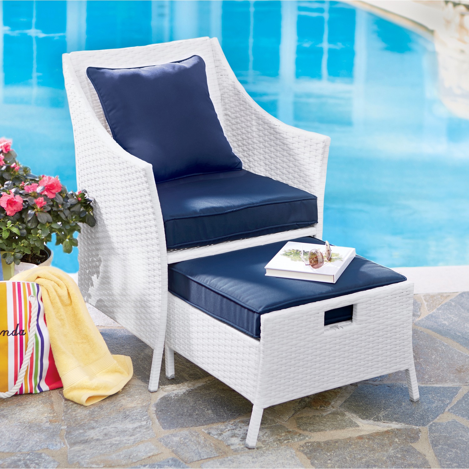 Wicker chair cheap with hidden ottoman