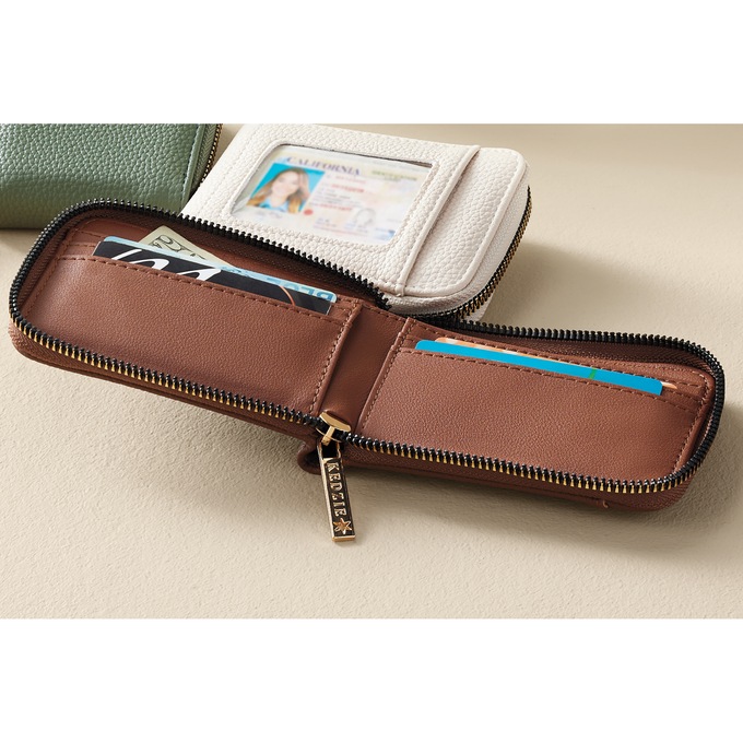 Kedzie Faux Leather Zip Wallet with Exterior ID Window, Chestnut, large