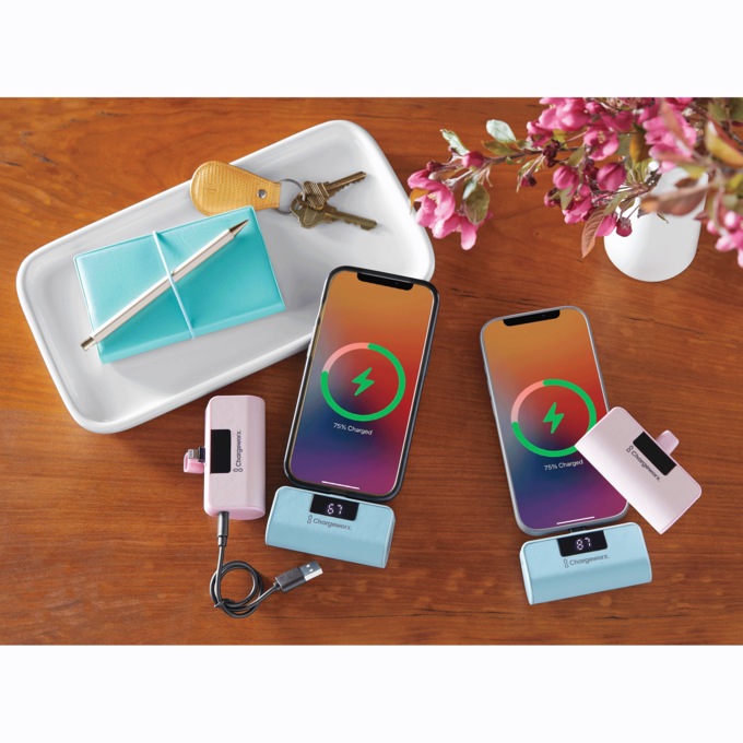 Power Bank with Built-In Connector, Pink, large