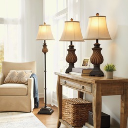 Set of 3 Wood-Look Lamps, , large