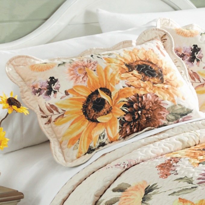 Maren Sunflower Scalloped Quilted Standard Sham, Multi, large