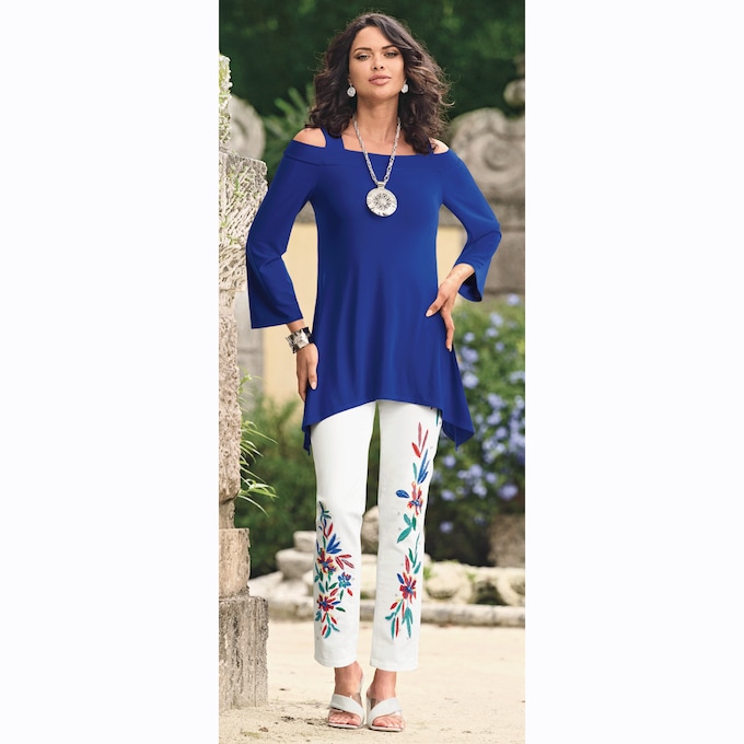 Gretchen Slim-Fit Jean with Floral Embroidery and Bead Accents, , large