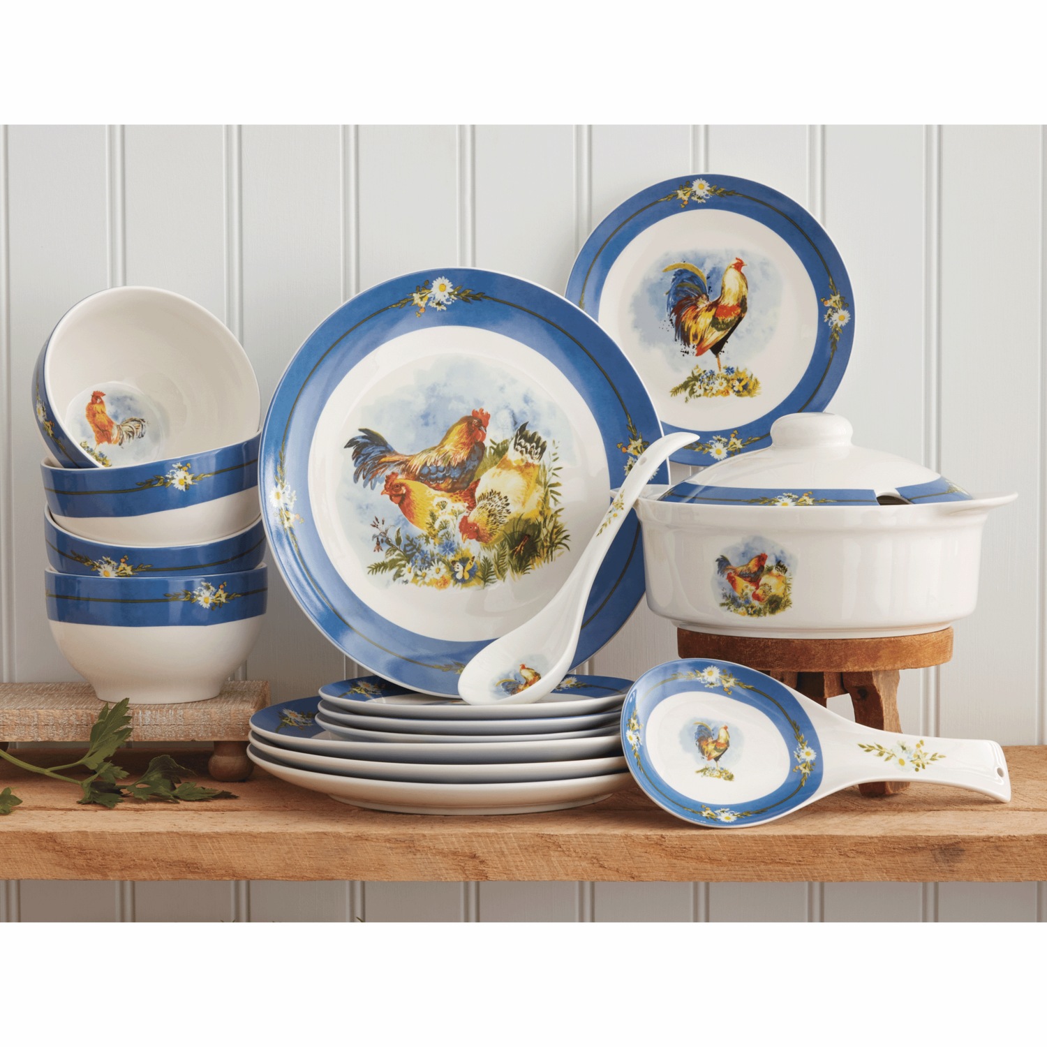 12Piece Rooster Dinnerware and 4Piece Serving Set Montgomery Ward