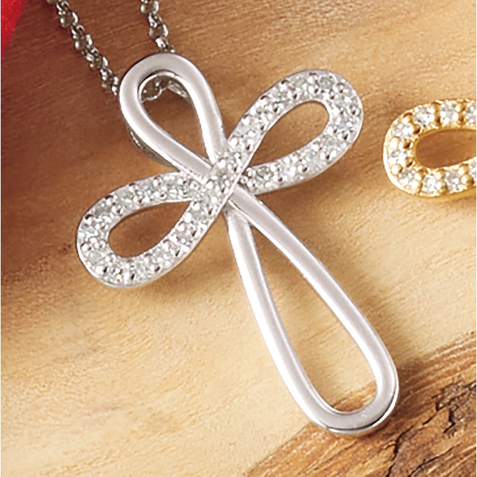 Lab-Created Diamond Cross Loop Pendant, , large
