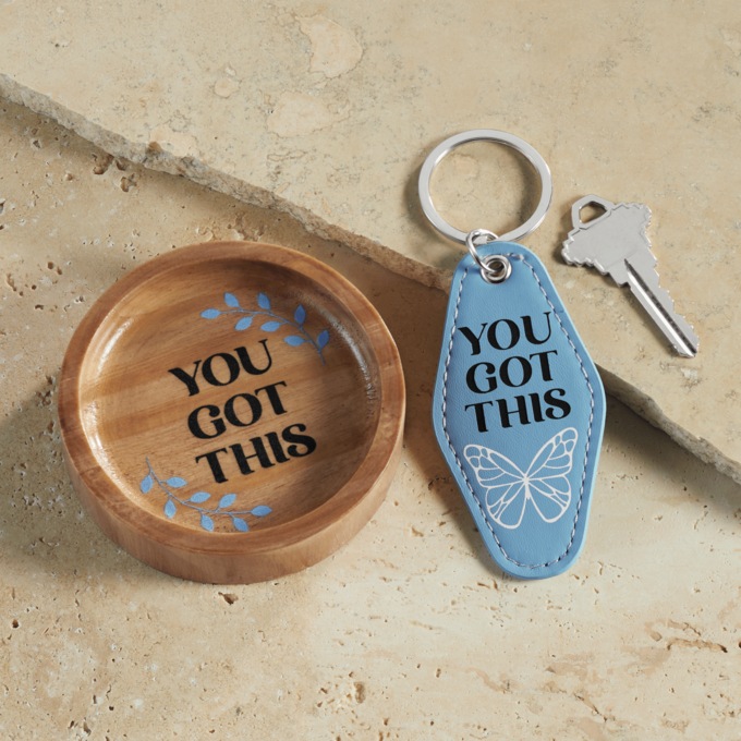 2-Piece Inspirational Trinket Dish & Keychain Set, Multi, large