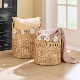 Set of 2 Daisy Woven Baskets, , large