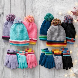 Kids&#39; 3-Pack Knit Hat and Gloves, , large