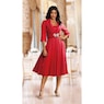 Elegant Fit-and-Flare Sparkling Jacket  Dress with 3/4 Sleeve, Red, large