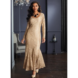 Sylvie Sequin Lace Gown with Long Sleeves, , large