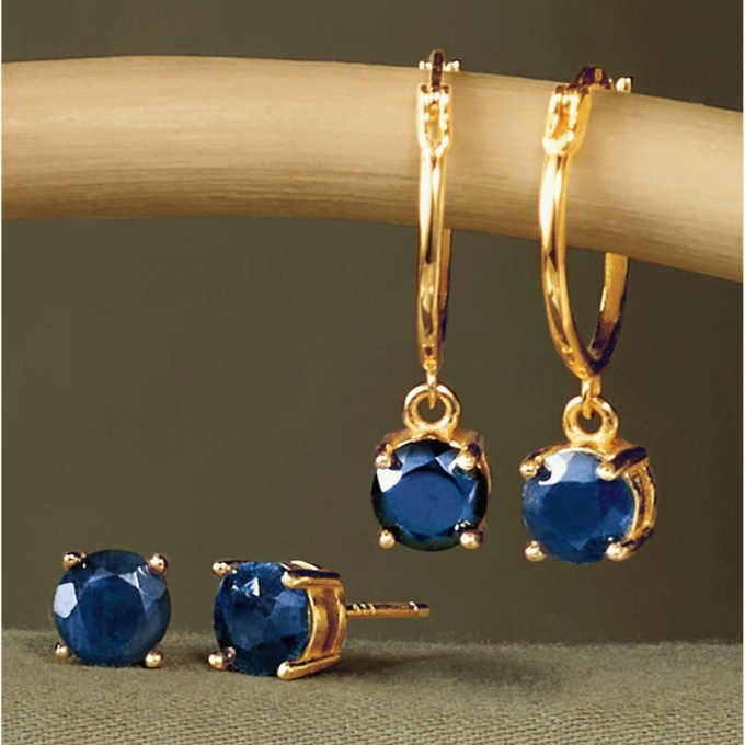 Gemstone 2-Pair Post and Hoop Earring Set, , large