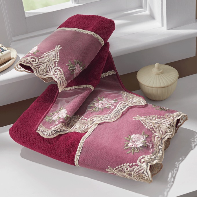 Elizabeth Lace Trim Towel Set, , large