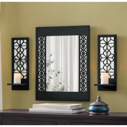 Floral Mirror with 2 Sconces, , large