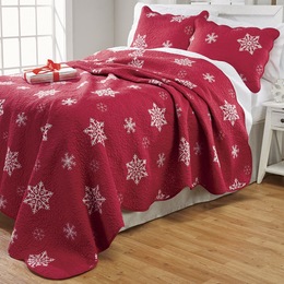 Embroidered Snowflake Quilt and Sham, , large
