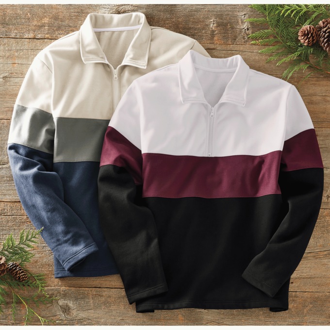Colorblock Fleece 1/4-Zip Pullover , , large