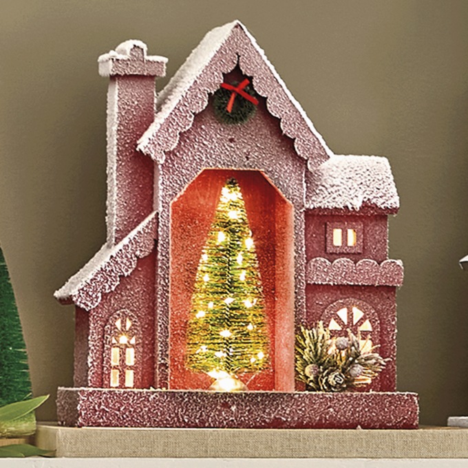 Lit Rustic Wood Winter Village, , large