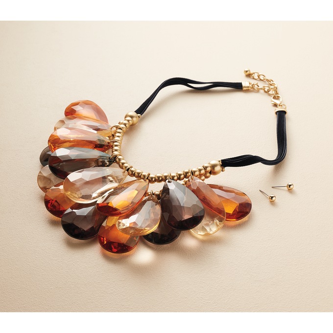 Layered Teardrop Necklace and Earring Set, , large