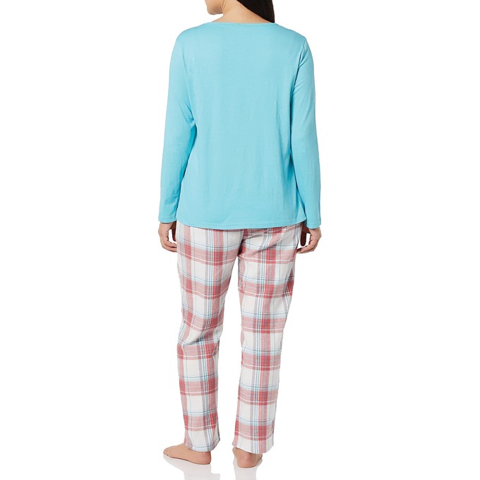Women's Plaid Flannel PJ Set, Teal, large
