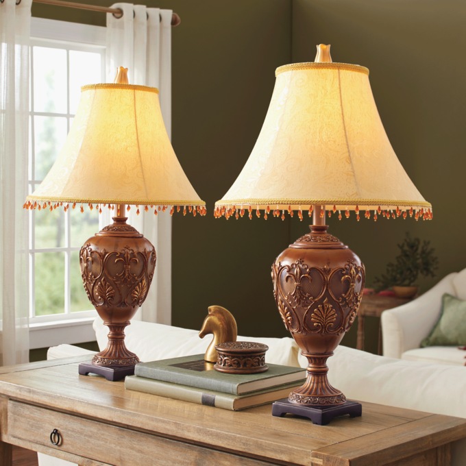 Set of 2 Golden Table Lamps, , large