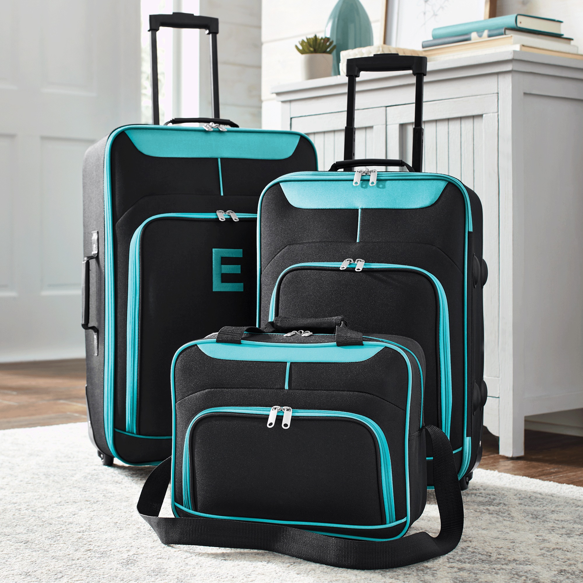 3-Piece Soft-Sided Luggage Set, Teal, large