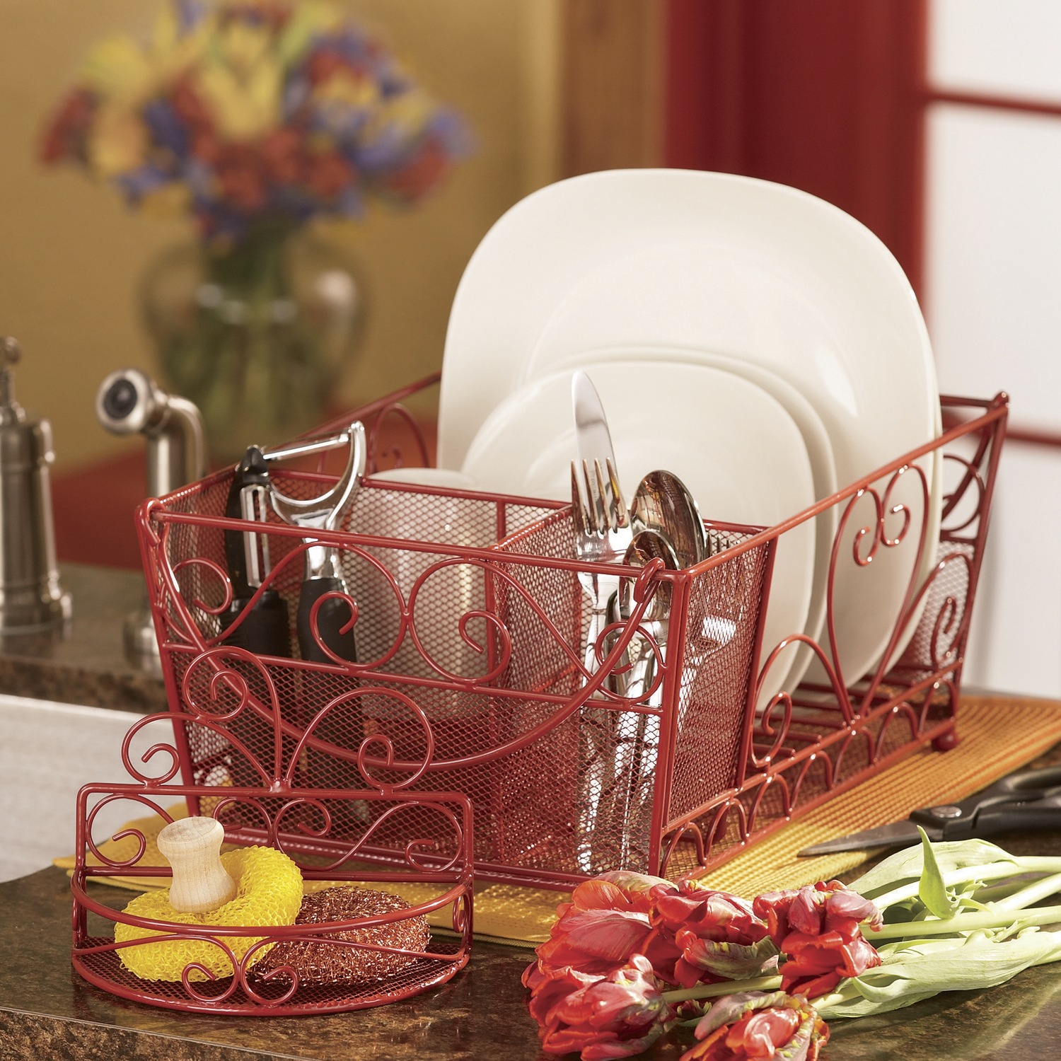 Scroll Dish Drainer And Sponge Rack Montgomery Ward A dish drainer lets you drain water properly from the freshly washed utensils. scroll dish drainer and sponge rack