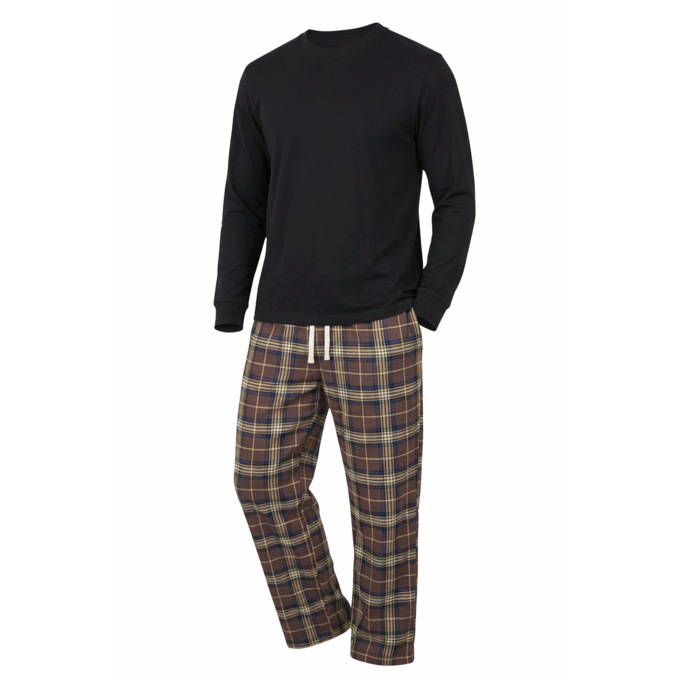 Value 2-Piece Men's PJ Set with Crew Top and Plaid Bottoms, , large