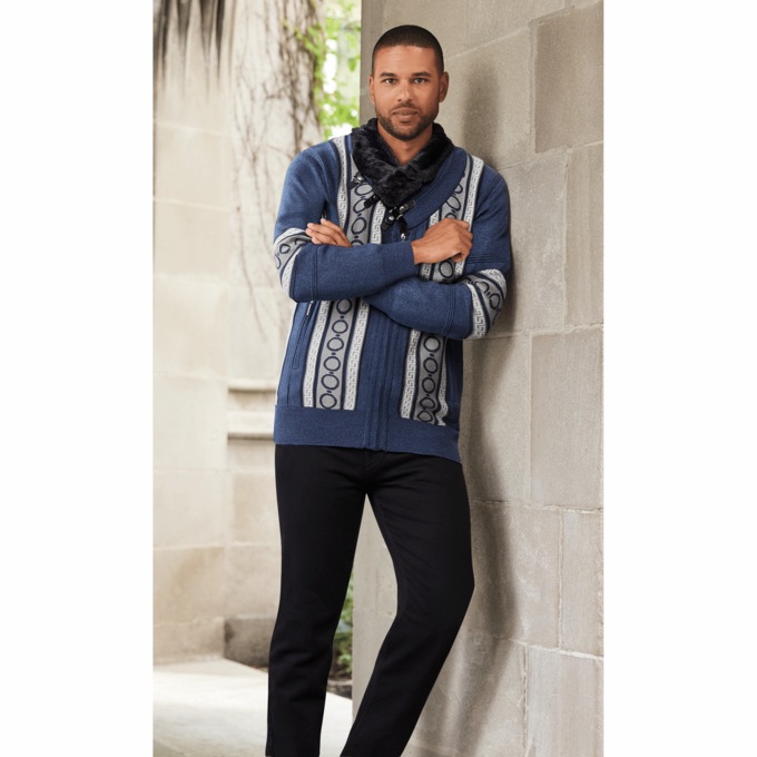 Stacy Adams Fur-Trim Shawl-Collar Sweater, , large