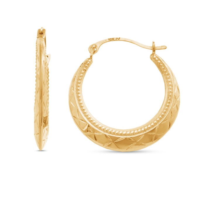 Gold Round Diamond-Cut Hoops, , large