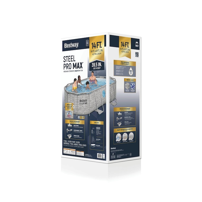 Bestway Power Steel Swim Vista Series 14' Above Ground Outdoor Swimming Pool Set with Filter Pump, Ladder, and Pool Cover, , large