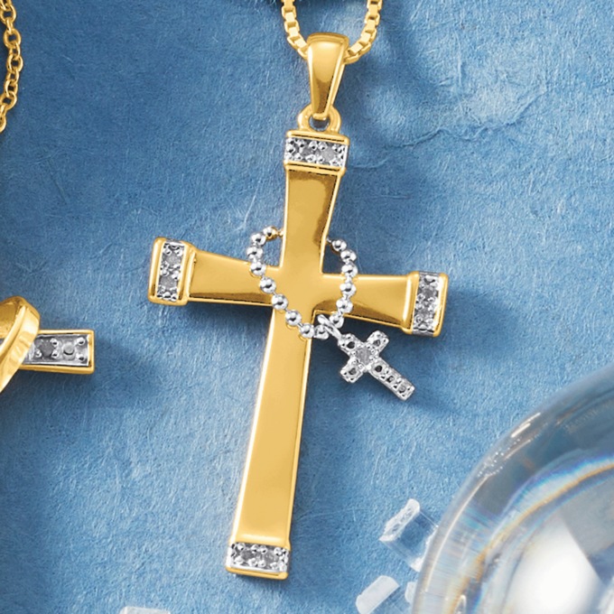 Diamond Cross Rosary Pendant, , large