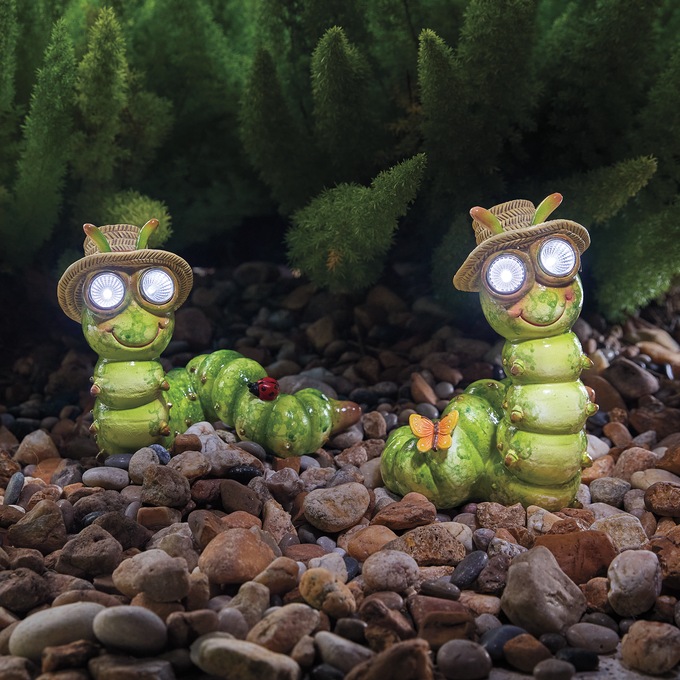 Set of 2 Solar Caterpillars, Green, large