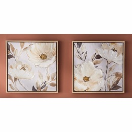 Set of 2 Soft Neutral Floral Wall Art, , large
