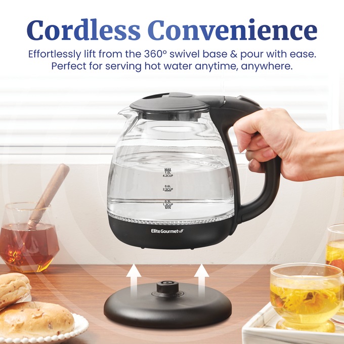 Elite Gourmet Electric Kettle, Black, large