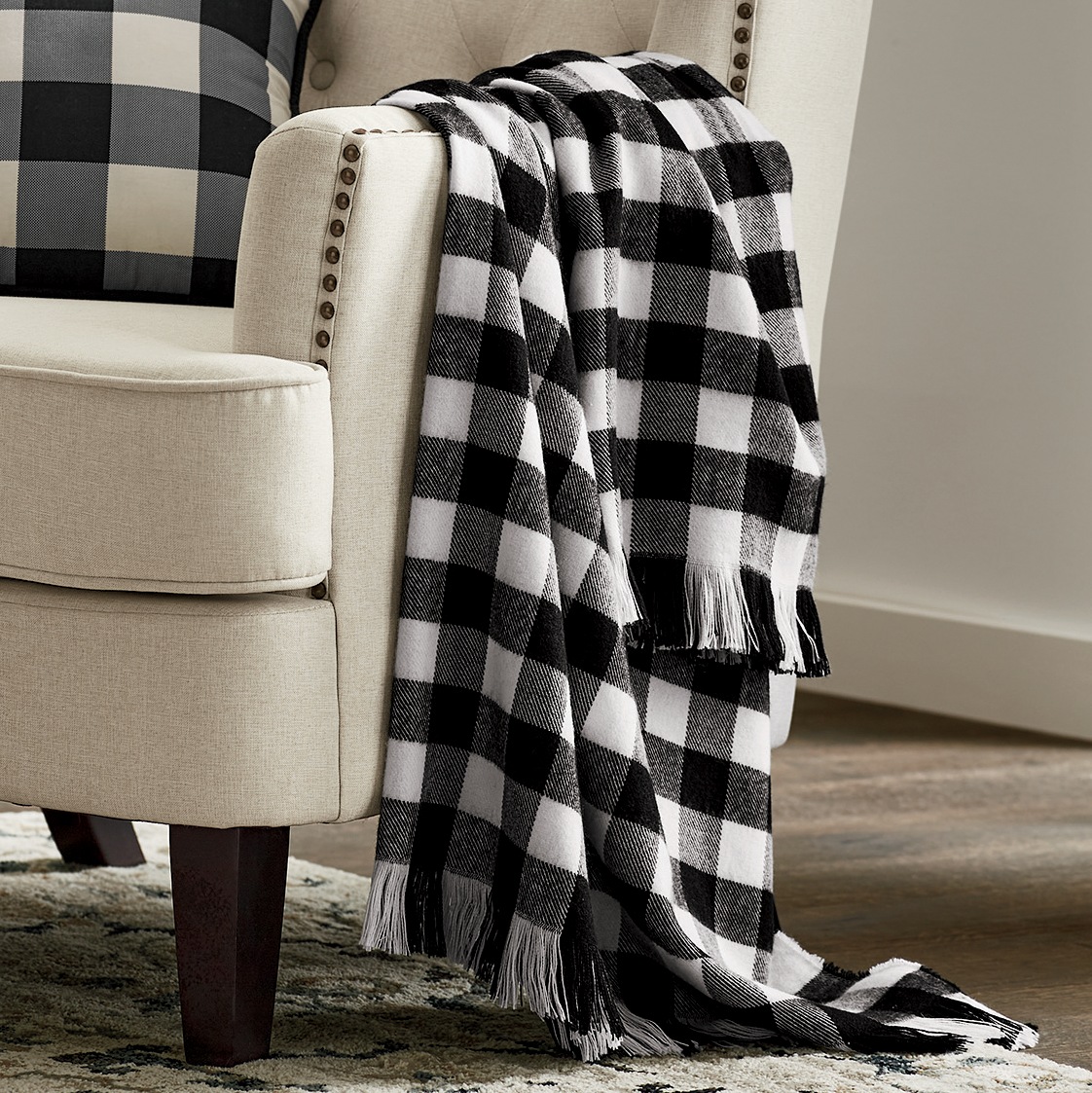 Plaid Fringed Throw, , large
