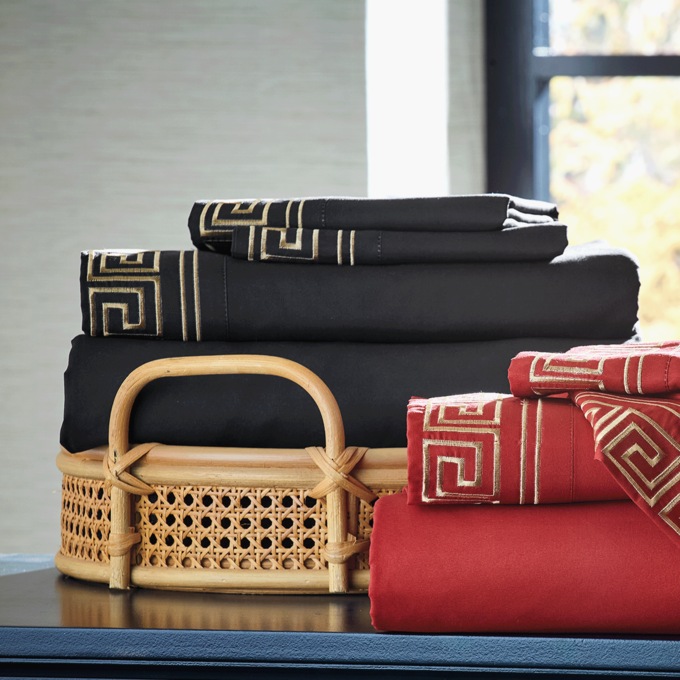 Greek Key Embroidered Microfiber Sheet Set, , large