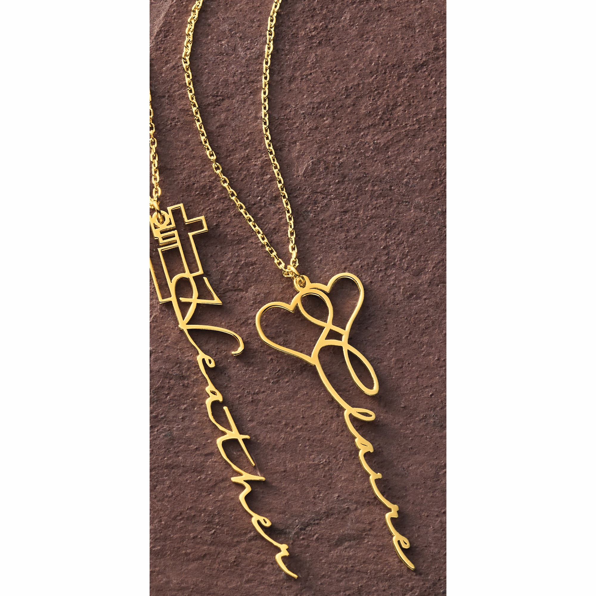 Personalized Name Intertwining Hearts Pendant, Gold over Sterling Silver, large