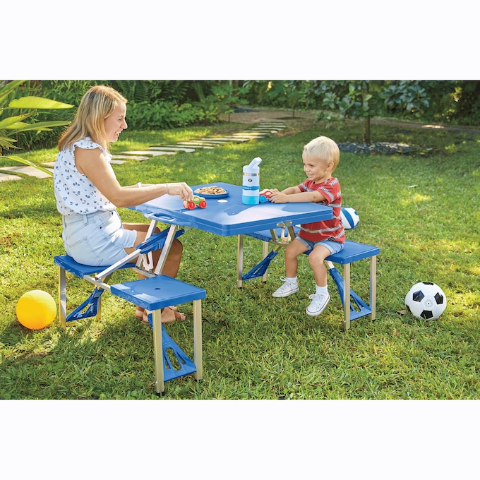 Portable Picnic Table, Blue, large