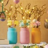 Set of 3 Lit Easter Arrangements in Mason Jars, , large
