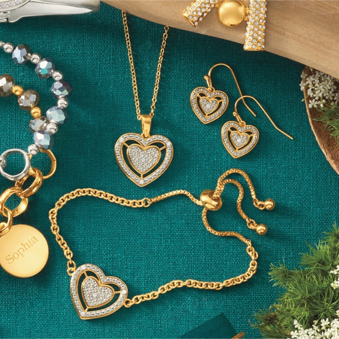 Diamond Heart Pendant, Bracelet & Earring Set, , large