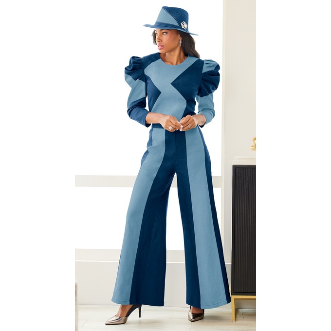 Patchwork Denim Pant Set and Patchwork Denim Hat, , large