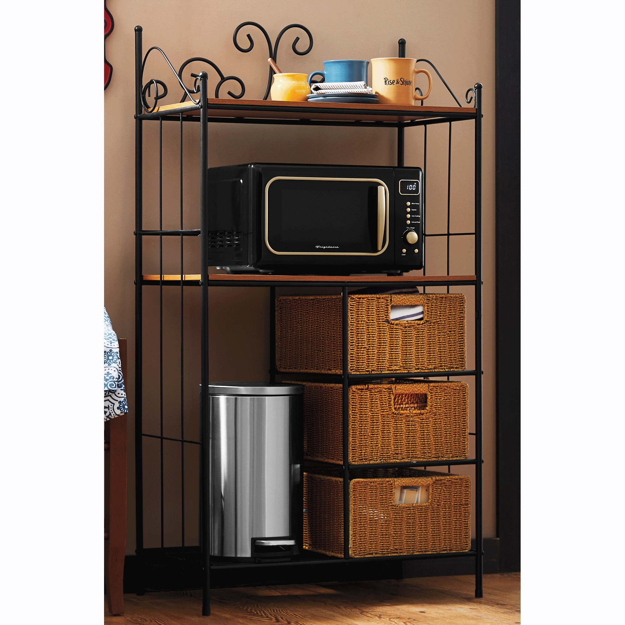Leyla Scroll Kitchen Microwave Stand with Baskets | Montgomery Ward