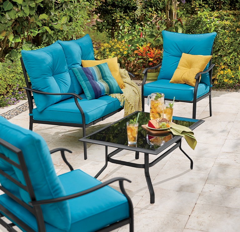 Outdoor furniture set shown on a patio.